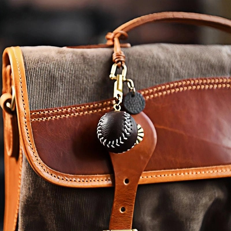 Handcrafted Leather Baseball Bag Charm – Genuine Cowhide, Keychain or Bag Accessory, Thoughtful Gift for Sports Lovers - Tomlynam