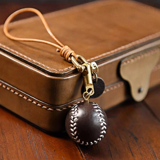 Handcrafted Leather Baseball Bag Charm – Genuine Cowhide, Keychain or Bag Accessory, Thoughtful Gift for Sports Lovers - Tomlynam