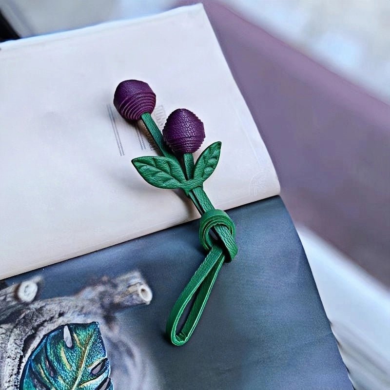 Handcrafted Leather Cherry Bag Charm – Full - Grain Cowhide, Nature - Inspired Design, Whimsical Accessory for Women, Elegant Gift Idea - Tomlynam