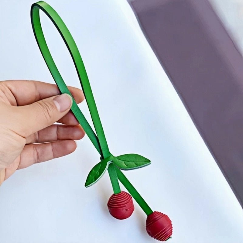 Handcrafted Leather Cherry Bag Charm – Full - Grain Cowhide, Nature - Inspired Design, Whimsical Accessory for Women, Elegant Gift Idea - Tomlynam