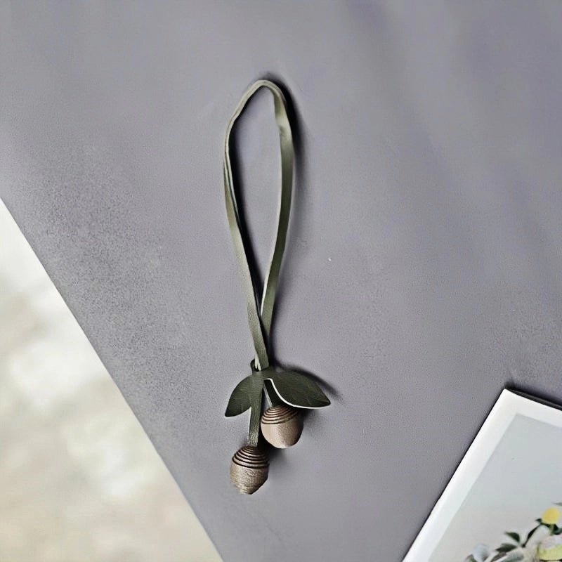 Handcrafted Leather Cherry Bag Charm – Full - Grain Cowhide, Nature - Inspired Design, Whimsical Accessory for Women, Elegant Gift Idea - Tomlynam