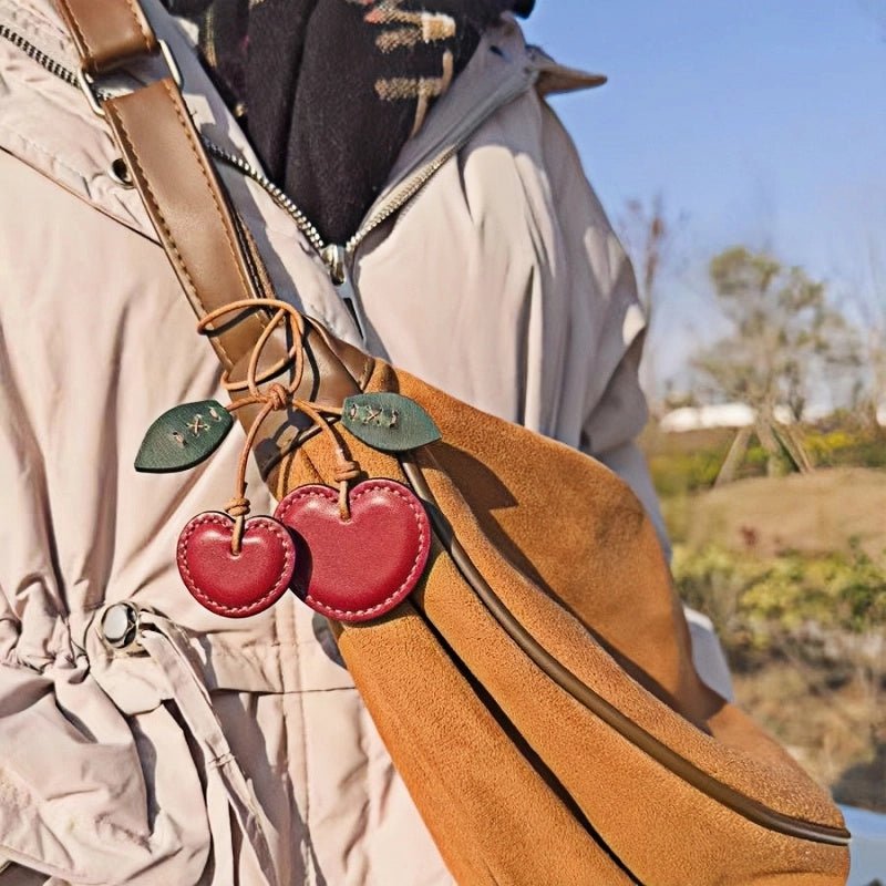 Handcrafted Leather Cherry Bag Charm – Premium Cowhide, Vibrant 3D Cherries, Stylish Accessory for Bags and Keys, Perfect Gift for Women - Tomlynam