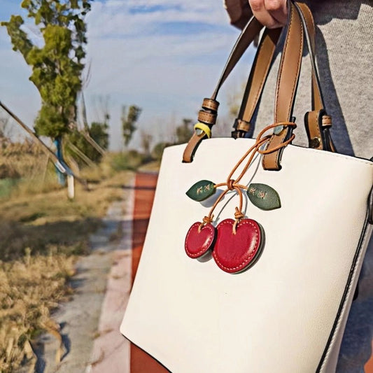 Handcrafted Leather Cherry Bag Charm – Premium Cowhide, Vibrant 3D Cherries, Stylish Accessory for Bags and Keys, Perfect Gift for Women - Tomlynam