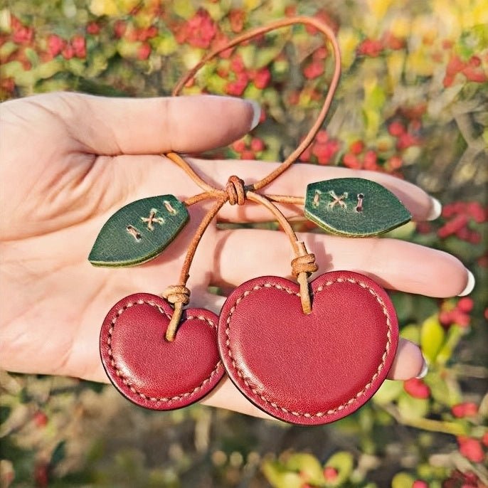 Handcrafted Leather Cherry Bag Charm – Premium Cowhide, Vibrant 3D Cherries, Stylish Accessory for Bags and Keys, Perfect Gift for Women - Tomlynam