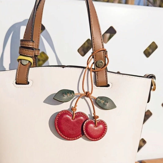 Handcrafted Leather Cherry Bag Charm – Premium Cowhide, Vibrant 3D Cherries, Stylish Accessory for Bags and Keys, Perfect Gift for Women - Tomlynam