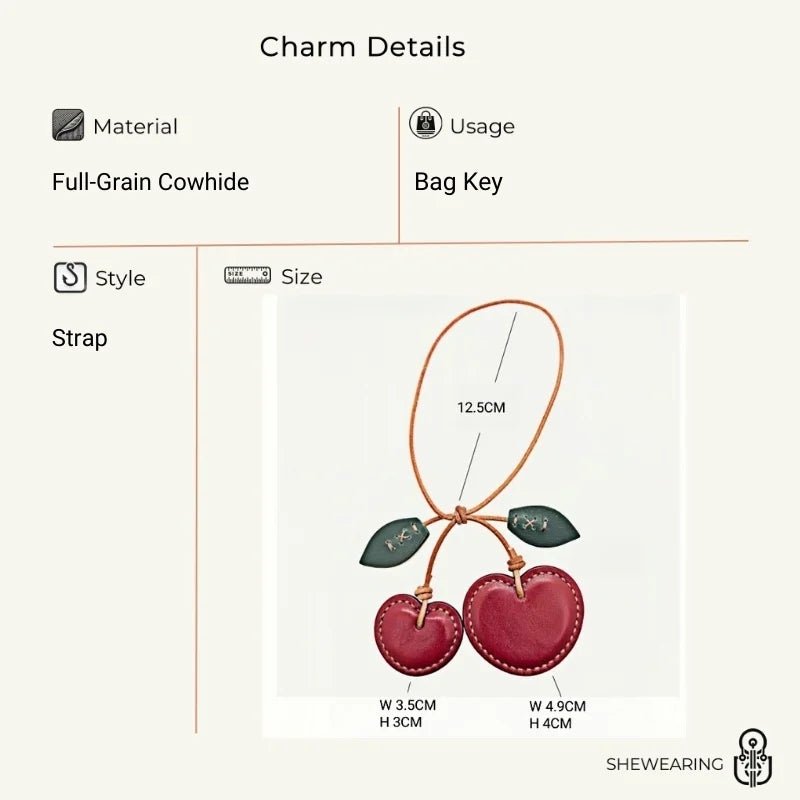 Handcrafted Leather Cherry Bag Charm – Premium Cowhide, Vibrant 3D Cherries, Stylish Accessory for Bags and Keys, Perfect Gift for Women - Tomlynam