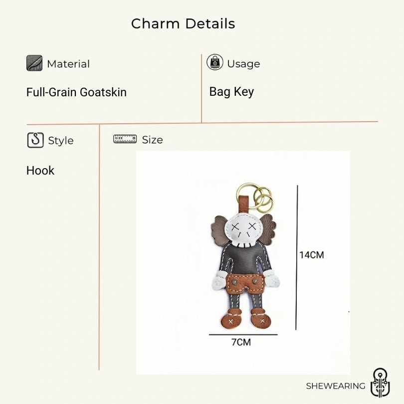 Handcrafted Leather Doll Charm – French Goatskin Keychain for Bags, Unisex Birthday Gift, Unique Trendy Style - Tomlynam