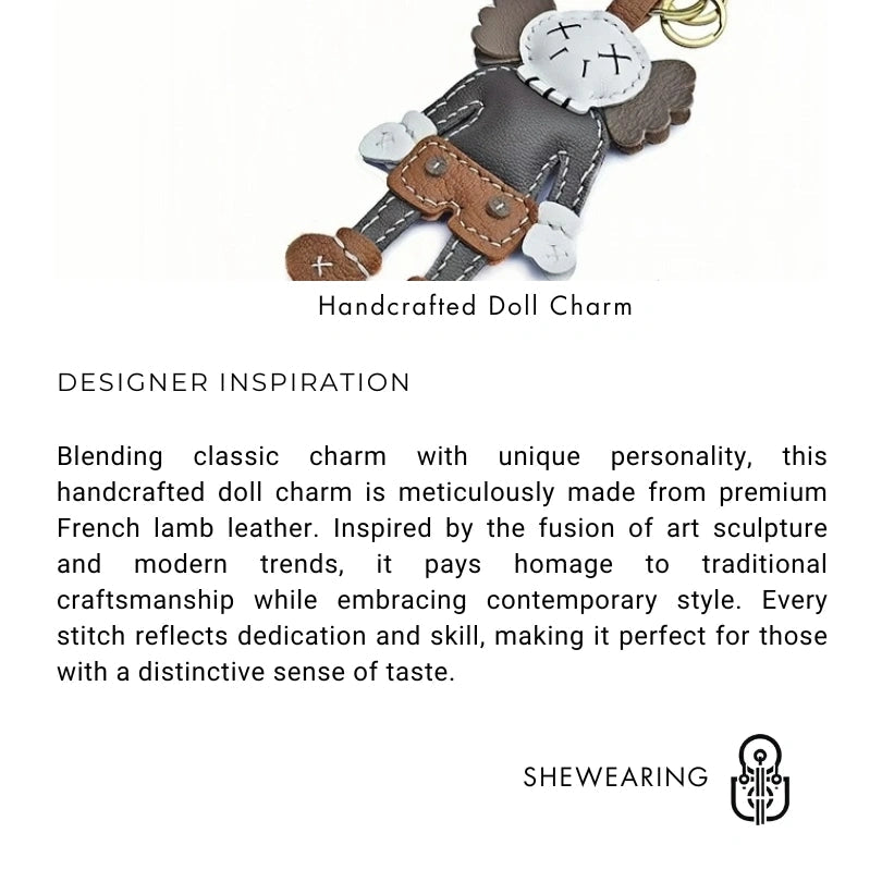 Handcrafted Leather Doll Charm – French Goatskin Keychain for Bags, Unisex Birthday Gift, Unique Trendy Style - Tomlynam