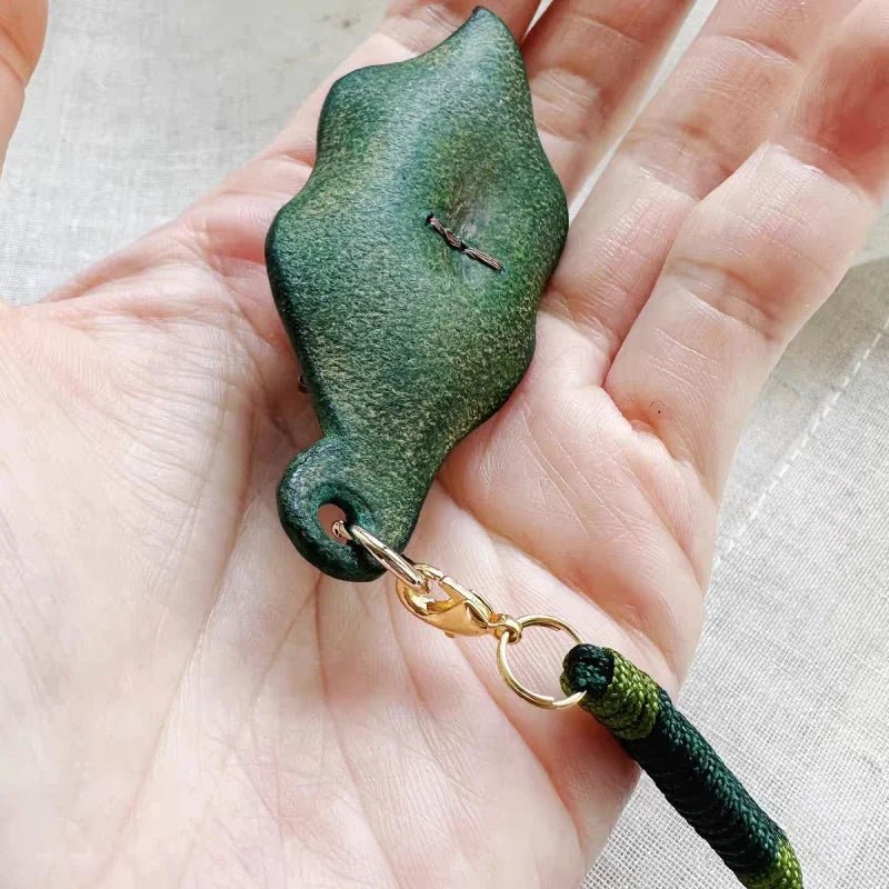 Handcrafted Leather Leaf & Bronze Snail Bag Charm – Unique Nature - Inspired Pendant | Artistic Handmade Accessory for Bags, Keys & Gifts - Tomlynam