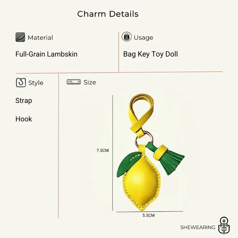 Handcrafted Lemon Bag Charm – Full - Grain Lambskin Key Accessory with Tassel, Artisan Design, Ideal Gift for Couples and Friends - Tomlynam