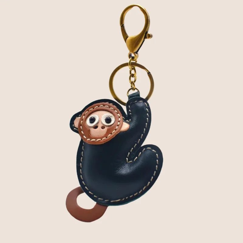 Handcrafted Lucky Monkey Leather Bag Charm – Full - Grain Leather Keychain | Zodiac Monkey Pendant | Car & Handbag Decoration - Tomlynam