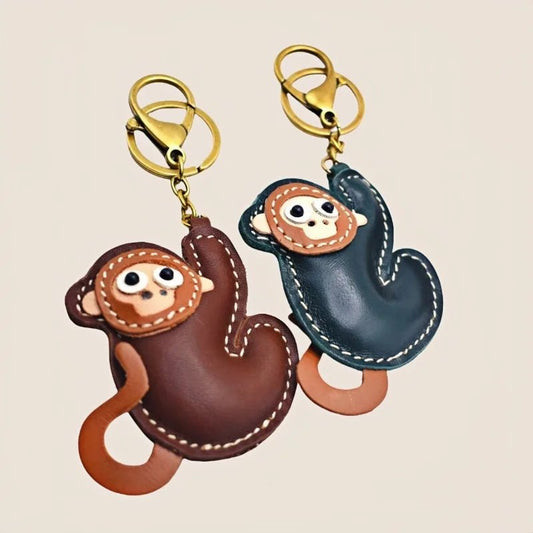 Handcrafted Lucky Monkey Leather Bag Charm – Full - Grain Leather Keychain | Zodiac Monkey Pendant | Car & Handbag Decoration - Tomlynam