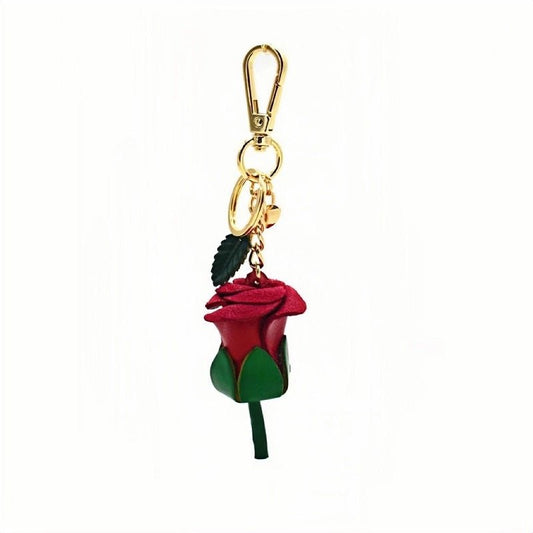 Handcrafted Nordic Rose Leather Bag Charm - Elegant Full - Grain Cowhide Flower Keychain and Bookmark for Bags - Tomlynam