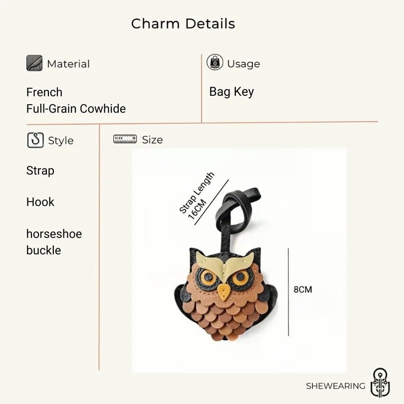 Handcrafted Owl Leather Bag Charm | Keychain | Premium Quality | Unique and Sophisticated Design - Tomlynam