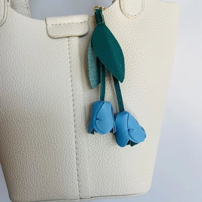 Handcrafted Pink Tulip Bag Charm in Premium French Lambskin – Elegant Floral Design for Bags and Keys, Artisan - Made Gift for Her - Tomlynam