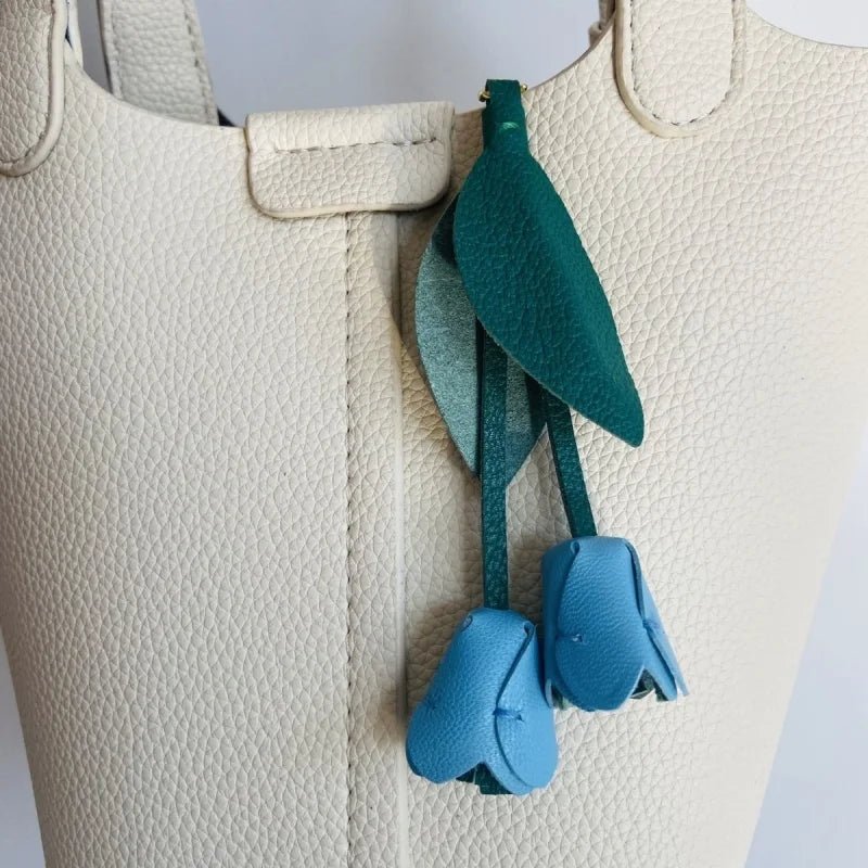 Handcrafted Pink Tulip Bag Charm in Premium French Lambskin – Elegant Floral Design for Bags and Keys, Artisan - Made Gift for Her - Tomlynam