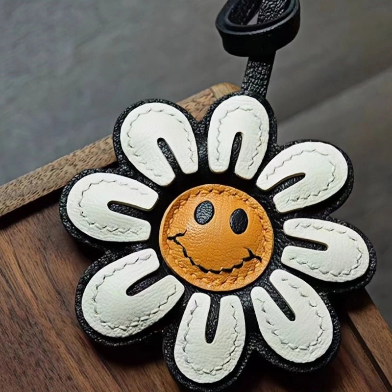 Handcrafted Sunflower Leather Bag Charm – Full - Grain Lambskin Keychain, Minimalist and Fashionable Gift for Women - Tomlynam