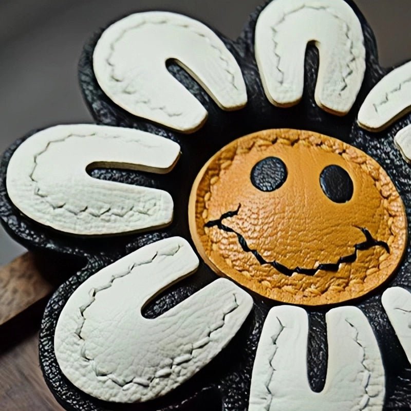 Handcrafted Sunflower Leather Bag Charm – Full - Grain Lambskin Keychain, Minimalist and Fashionable Gift for Women - Tomlynam