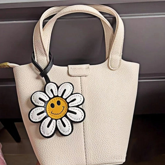 Handcrafted Sunflower Leather Bag Charm – Full - Grain Lambskin Keychain, Minimalist and Fashionable Gift for Women - Tomlynam