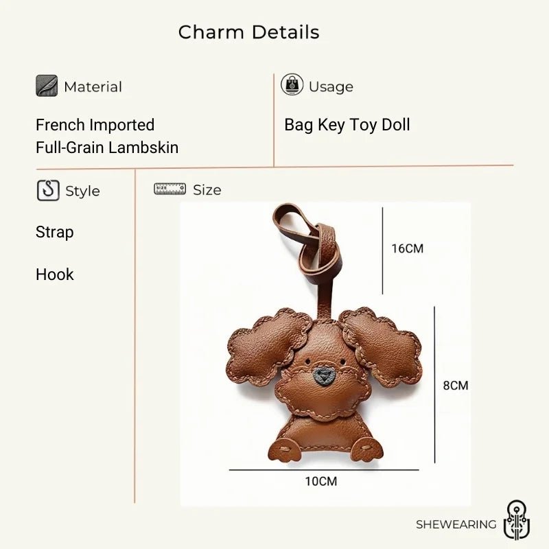 Handcrafted Teddy Leather Bag Charm – Full - Grain Lambskin, Cute Key Accessory, Minimalist and Adorable Gift for Her - Tomlynam