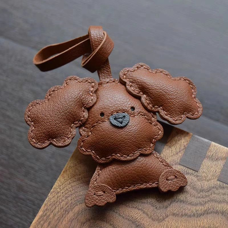 Handcrafted Teddy Leather Bag Charm – Full - Grain Lambskin, Cute Key Accessory, Minimalist and Adorable Gift for Her - Tomlynam