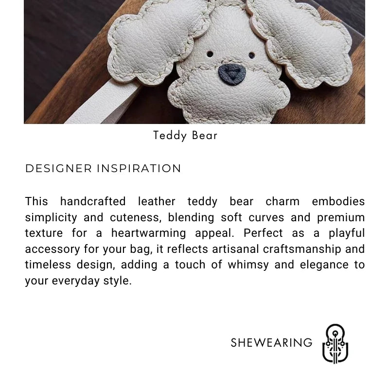 Handcrafted Teddy Leather Bag Charm – Full - Grain Lambskin, Cute Key Accessory, Minimalist and Adorable Gift for Her - Tomlynam
