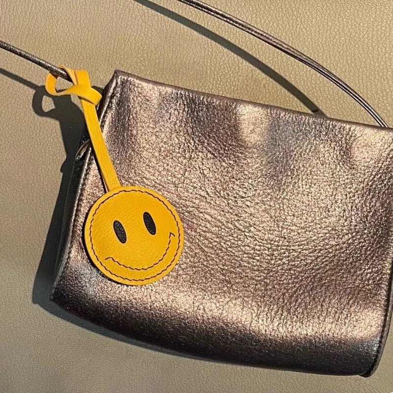 Handcrafted Yellow Face & Daisy Leather Bag Charm – Cute Keychain Accessory for Women | Summer Gift | Cheerful Flower Accent - Tomlynam