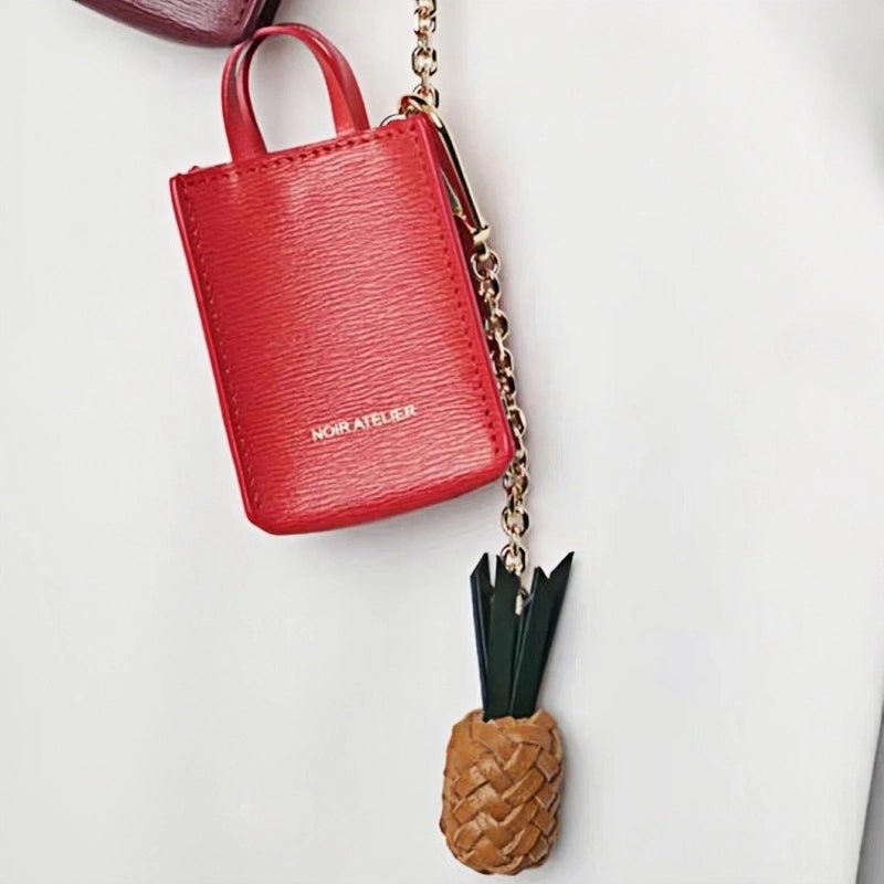 Handwoven Leather Pineapple Bag Charm – Full - Grain Cowhide Key Accessory, Creative and Tropical Vibes, Artisan Design - Tomlynam