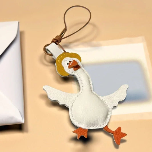 Happy Goose Leather Bag Charm – Handmade French Goatskin Pendant | Playful Animal Accessory | Exquisite Handcrafted Gift for Friends & Couples - Tomlynam