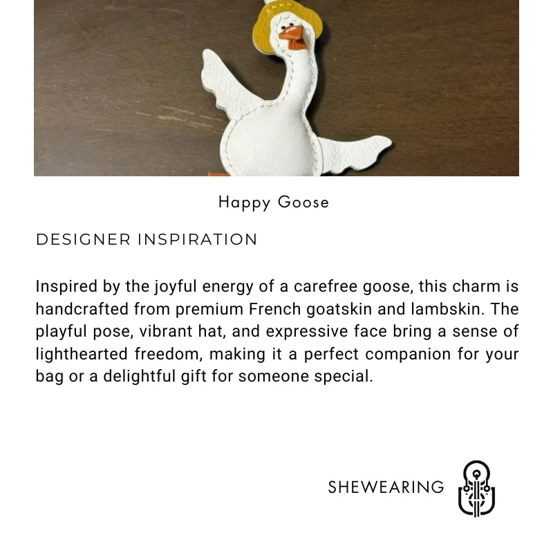 Happy Goose Leather Bag Charm – Handmade French Goatskin Pendant | Playful Animal Accessory | Exquisite Handcrafted Gift for Friends & Couples - Tomlynam