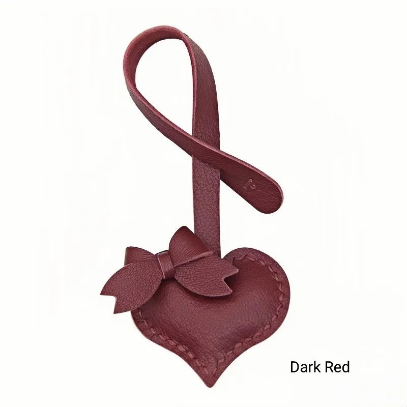 Heart - Shaped Bow Tie Leather Bag Charm | Minimalist Design | Handcrafted | Versatile and Elegant Gift - Tomlynam