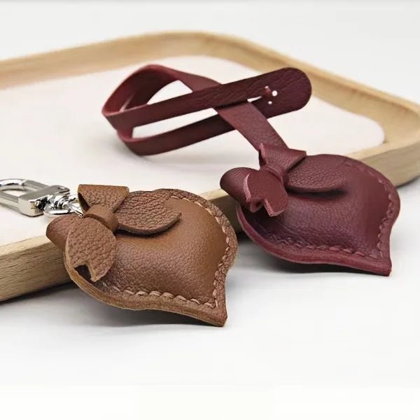 Heart - Shaped Bow Tie Leather Bag Charm | Minimalist Design | Handcrafted | Versatile and Elegant Gift - Tomlynam