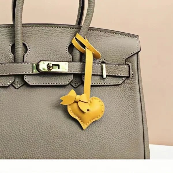 Heart - Shaped Bow Tie Leather Bag Charm | Minimalist Design | Handcrafted | Versatile and Elegant Gift - Tomlynam