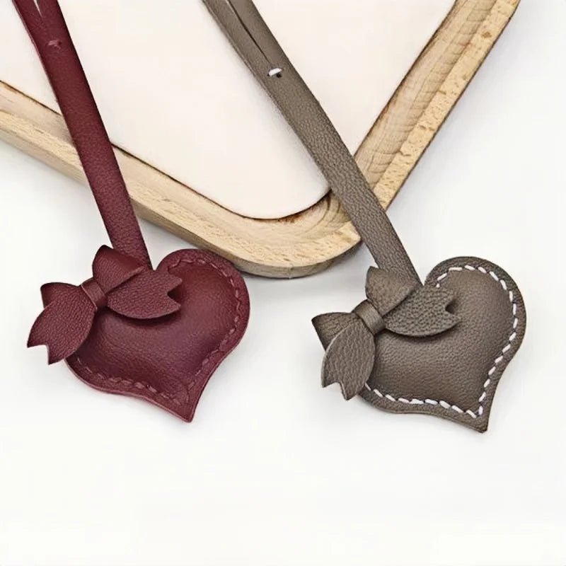 Heart - Shaped Bow Tie Leather Bag Charm | Minimalist Design | Handcrafted | Versatile and Elegant Gift - Tomlynam