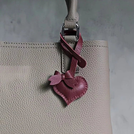 Heart - Shaped Bow Tie Leather Bag Charm | Minimalist Design | Handcrafted | Versatile and Elegant Gift - Tomlynam