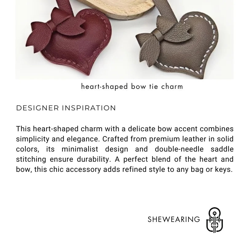 Heart - Shaped Bow Tie Leather Bag Charm | Minimalist Design | Handcrafted | Versatile and Elegant Gift - Tomlynam