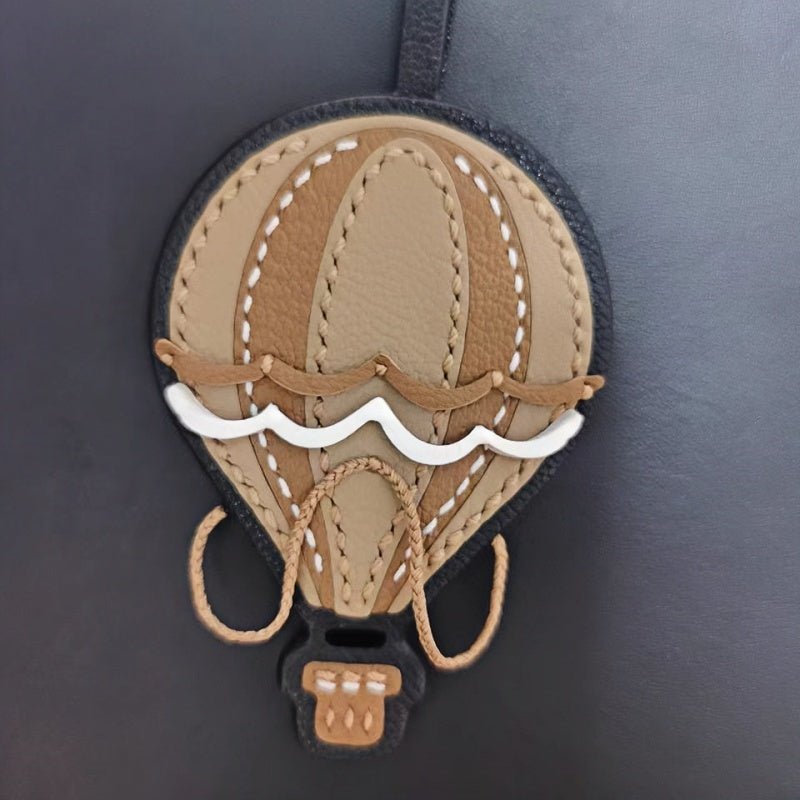 Hot Air Balloon Leather Bag Charm Premium French Goatskin Unique Handcrafted Gift - Tomlynam