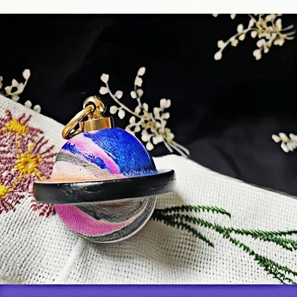 Landing Planet Bell Bag Charm Handcrafted Full - Grain Leather, Bell - Shaped Planetary Charm for Keys or Bags, Unique Gift for All - Tomlynam