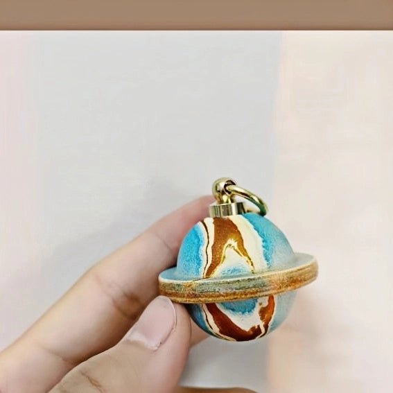 Landing Planet Bell Bag Charm Handcrafted Full - Grain Leather, Bell - Shaped Planetary Charm for Keys or Bags, Unique Gift for All - Tomlynam