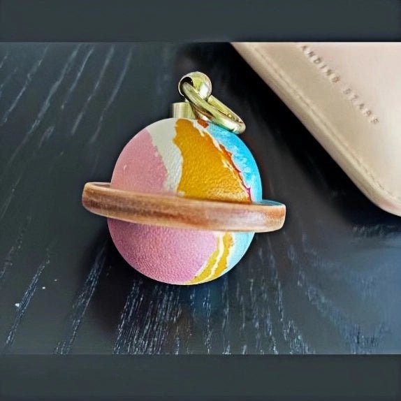 Landing Planet Bell Bag Charm Handcrafted Full - Grain Leather, Bell - Shaped Planetary Charm for Keys or Bags, Unique Gift for All - Tomlynam