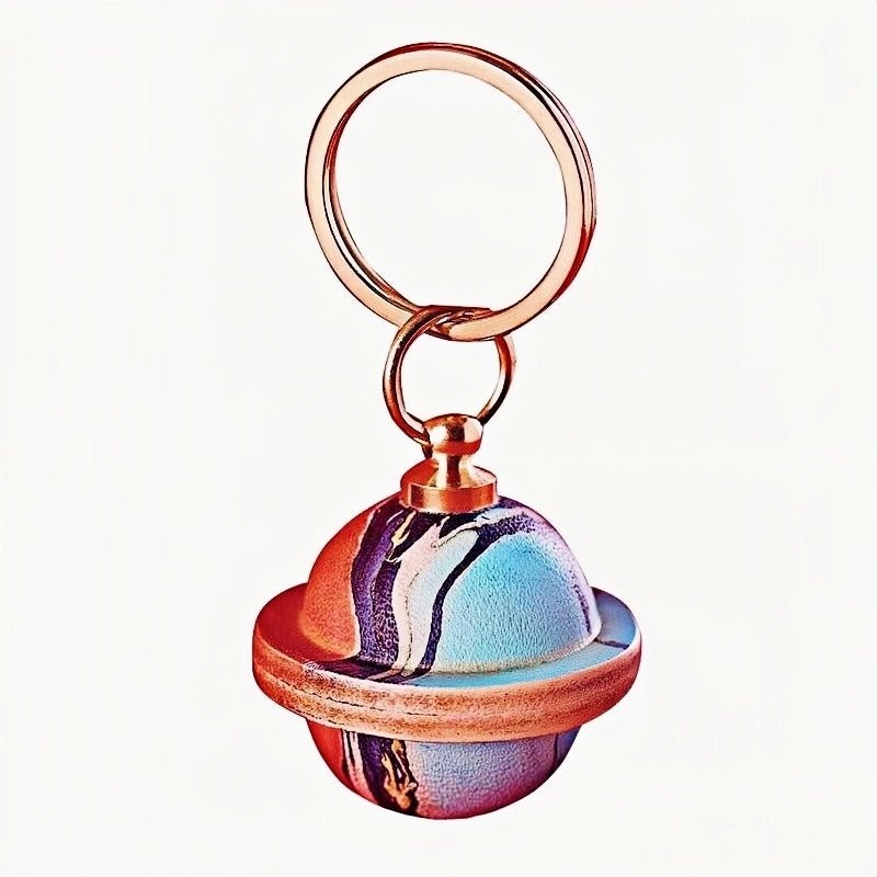 Landing Planet Bell Bag Charm Handcrafted Full - Grain Leather, Bell - Shaped Planetary Charm for Keys or Bags, Unique Gift for All - Tomlynam