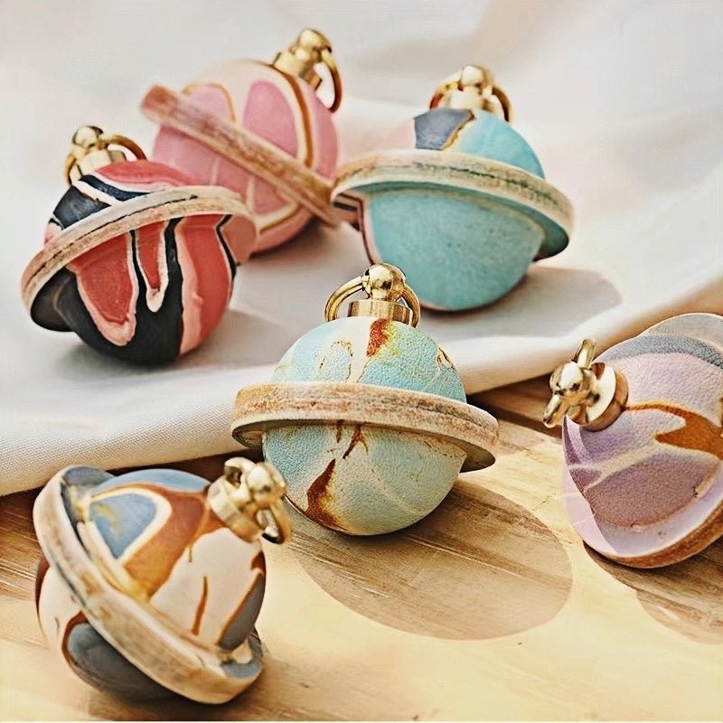 Landing Planet Bell Bag Charm Handcrafted Full - Grain Leather, Bell - Shaped Planetary Charm for Keys or Bags, Unique Gift for All - Tomlynam