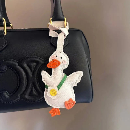 Lucky Duck Leather Bag Charm – Handcrafted Genuine Leather Pendant | Cute Car Accessory | Cheer - Up Gift for Friends - Tomlynam