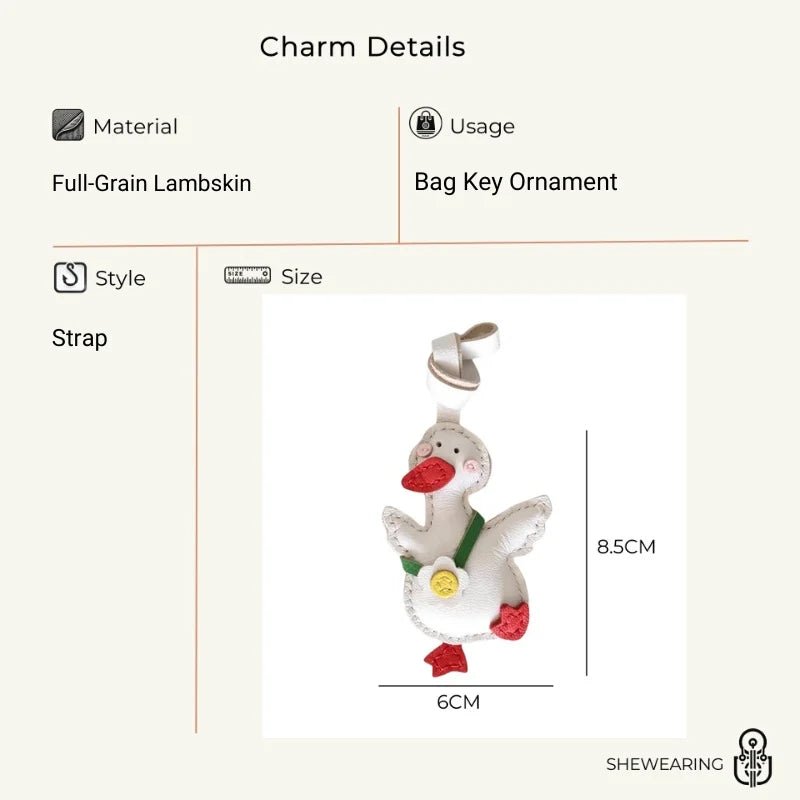 Lucky Duck Leather Bag Charm – Handcrafted Genuine Leather Pendant | Cute Car Accessory | Cheer - Up Gift for Friends - Tomlynam