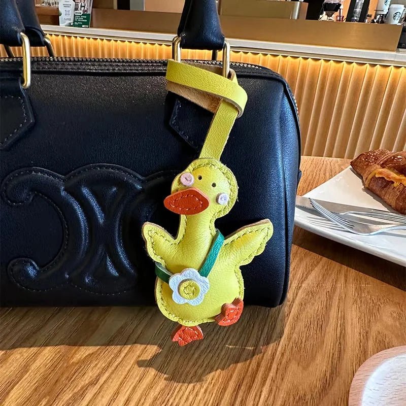 Lucky Duck Leather Bag Charm – Handcrafted Genuine Leather Pendant | Cute Car Accessory | Cheer - Up Gift for Friends - Tomlynam