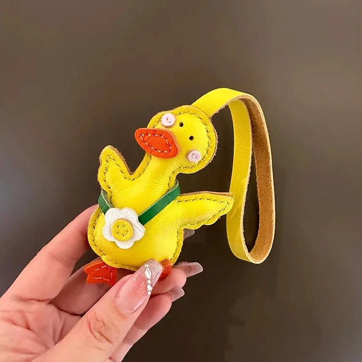 Lucky Duck Leather Bag Charm – Handcrafted Genuine Leather Pendant | Cute Car Accessory | Cheer - Up Gift for Friends - Tomlynam
