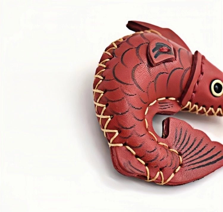 Lucky Koi Fish Bag Charm – Genuine Leather Key Accessory, Handmade Red Leather Charm for Bags, Keys, or Holiday Gifts - Tomlynam