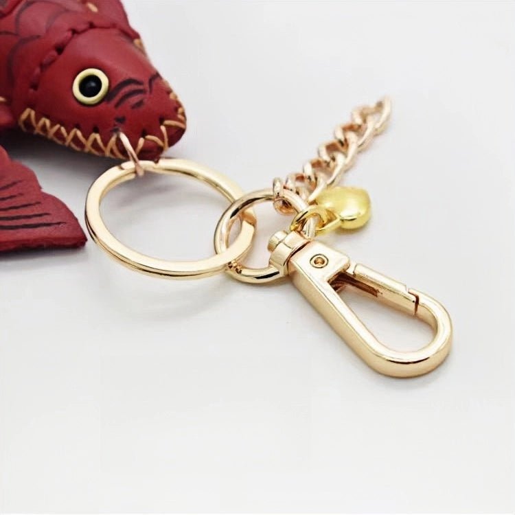 Lucky Koi Fish Bag Charm – Genuine Leather Key Accessory, Handmade Red Leather Charm for Bags, Keys, or Holiday Gifts - Tomlynam