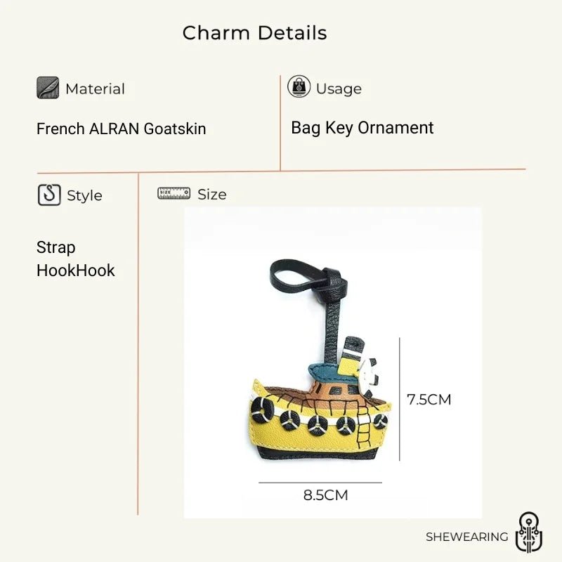 May Flower Handmade Leather Boat Charm – Original Designer Keychain for Bags & Cars | Nautical - Inspired Accessory | Artisanal Gift for Women - Tomlynam