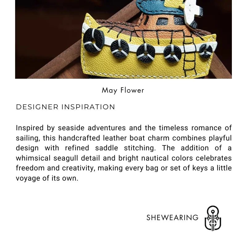 May Flower Handmade Leather Boat Charm – Original Designer Keychain for Bags & Cars | Nautical - Inspired Accessory | Artisanal Gift for Women - Tomlynam